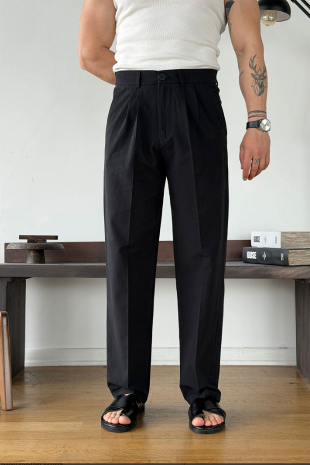 Παντελόνι Cotton-Linen Urban Pleated Studio – Μαύρο