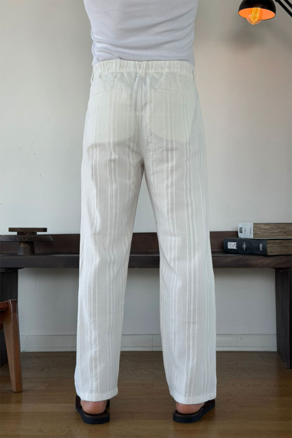 Παντελόνι Linen-Blend Textured Stripe Studio – Λευκό