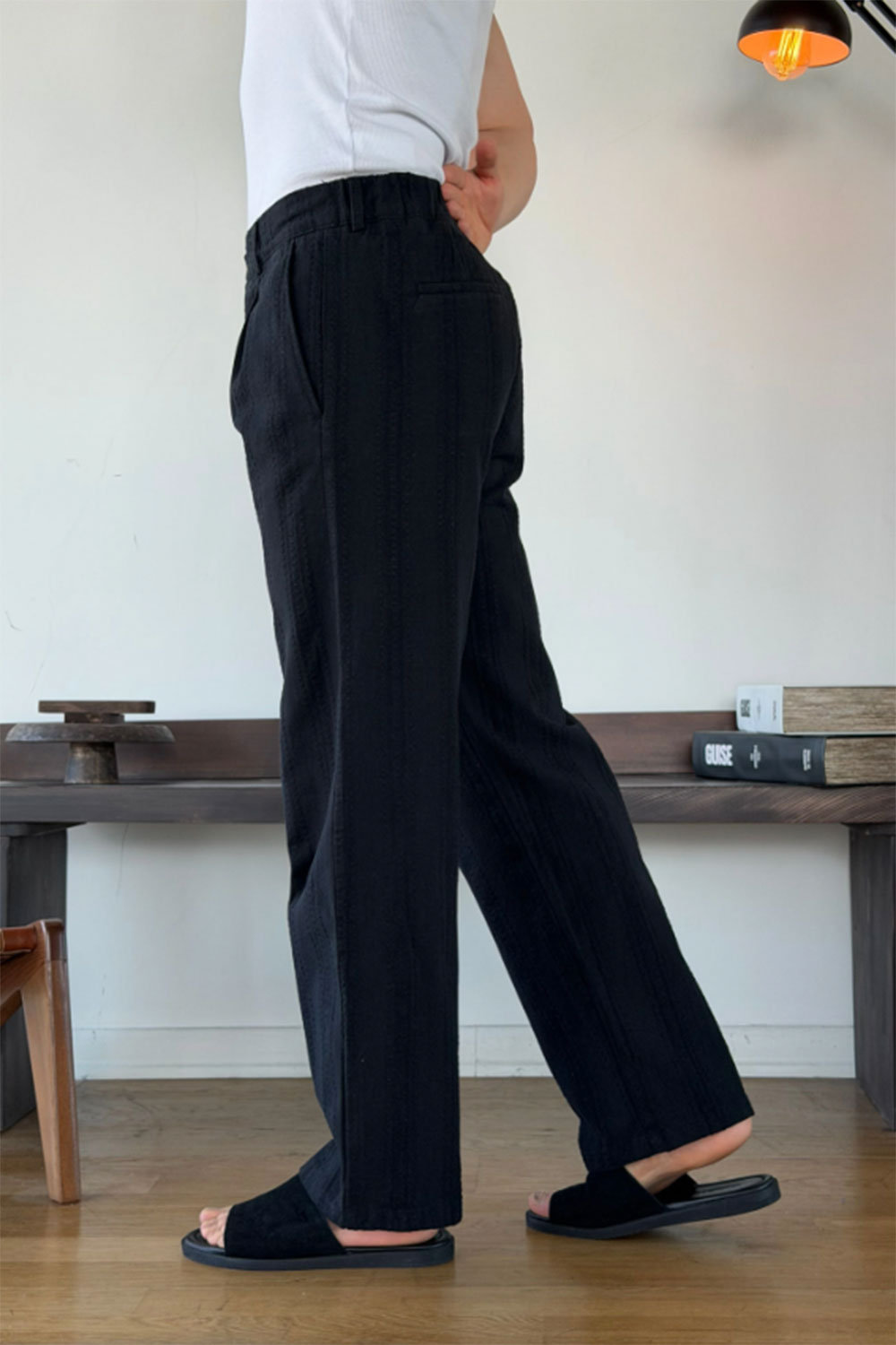 Παντελόνι Linen-Blend Textured Stripe Studio – Μαύρο