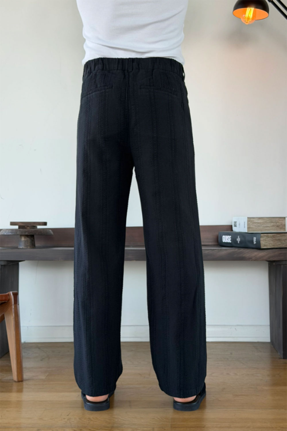 Παντελόνι Linen-Blend Textured Stripe Studio – Μαύρο