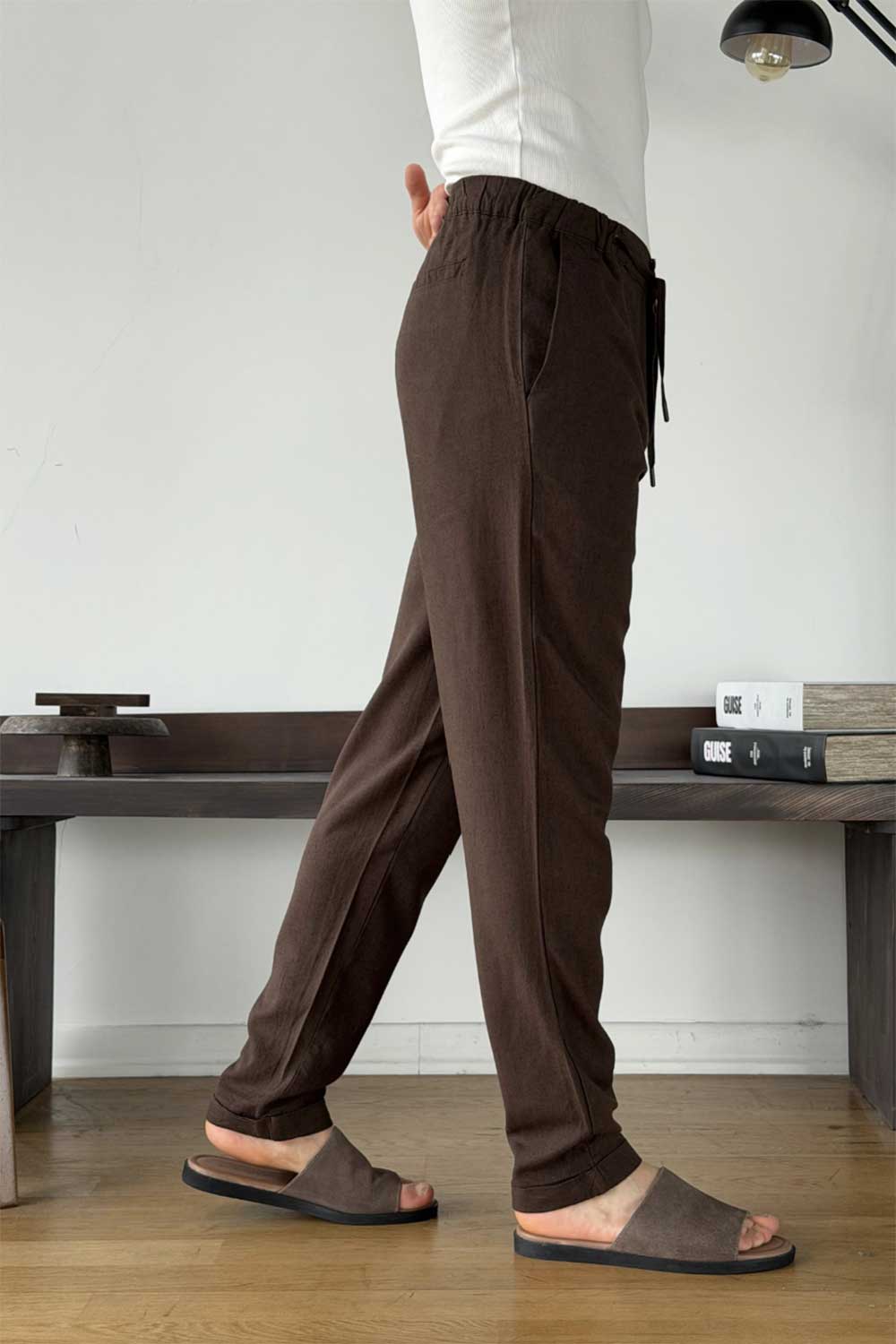 Παντελόνι Viscose-Linen Drawstring Relaxed Studio – Καφέ