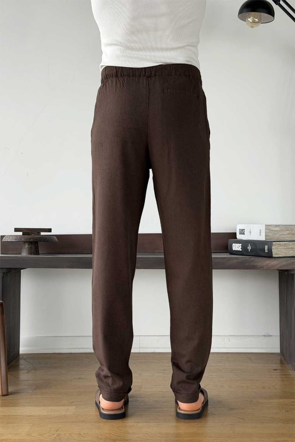 Παντελόνι Viscose-Linen Drawstring Relaxed Studio – Καφέ