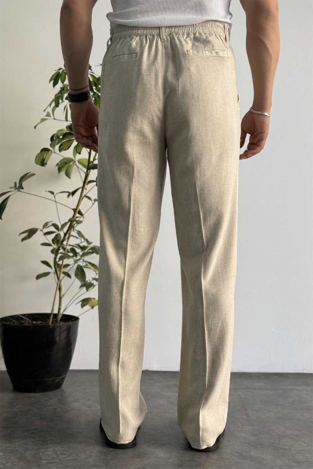 Παντελόνι Madrid Viscose-Linen Pleated Studio – Μπεζ