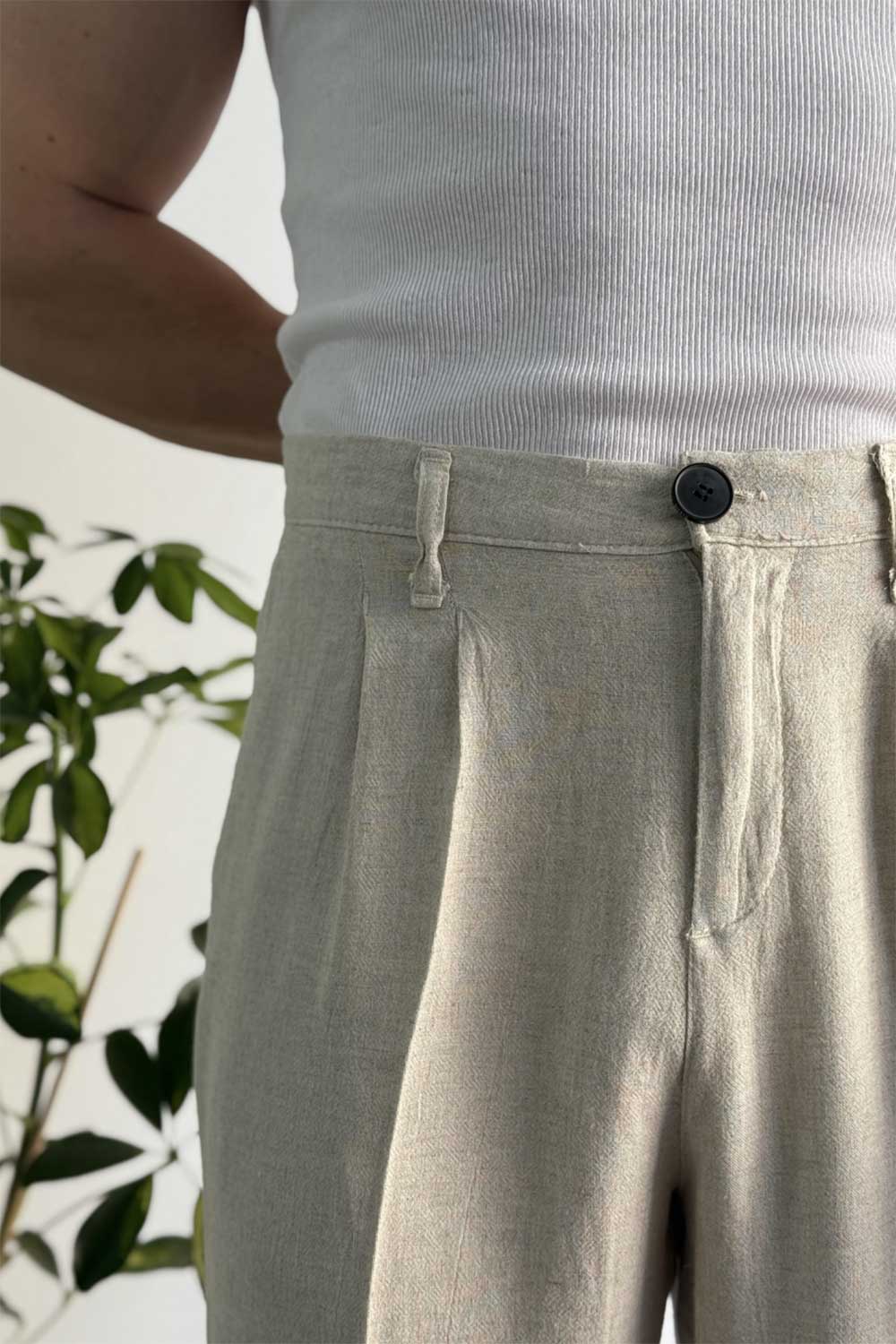 Παντελόνι Madrid Viscose-Linen Pleated Studio – Μπεζ