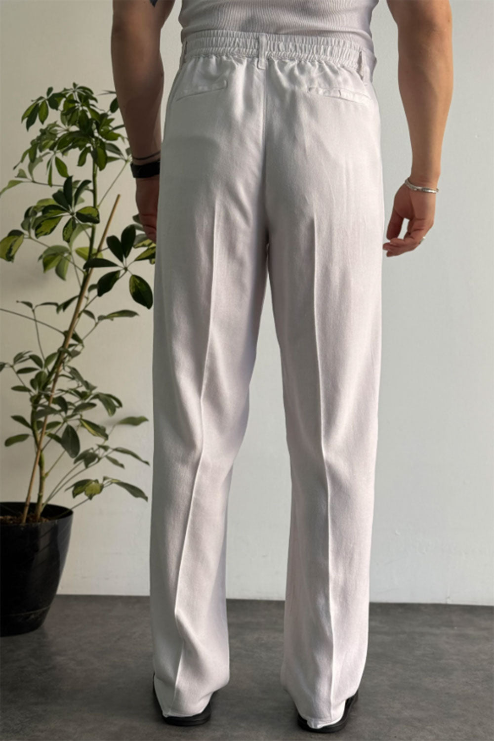 Παντελόνι Madrid Viscose-Linen Pleated Studio – Λευκό