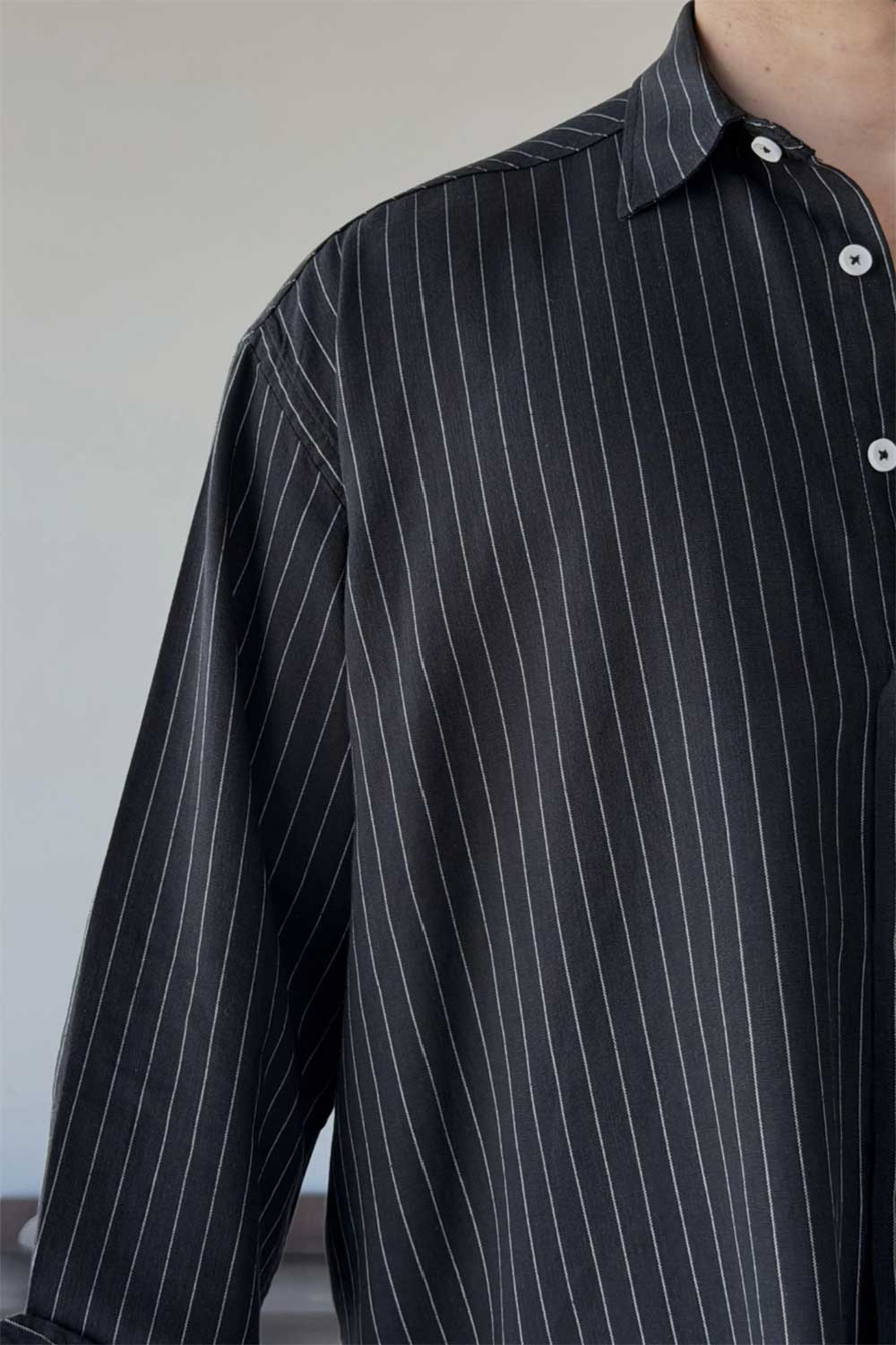 Πουκάμισο Lorien Viscose-Linen Oversize Stripe Studio – Μαύρο