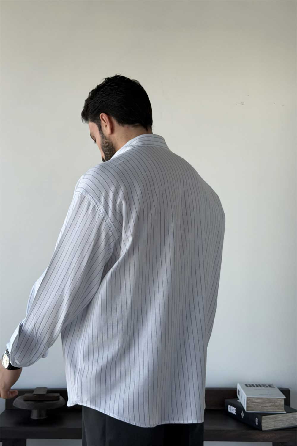Πουκάμισο Lorien Viscose-Linen Oversize Stripe Studio – Λευκό