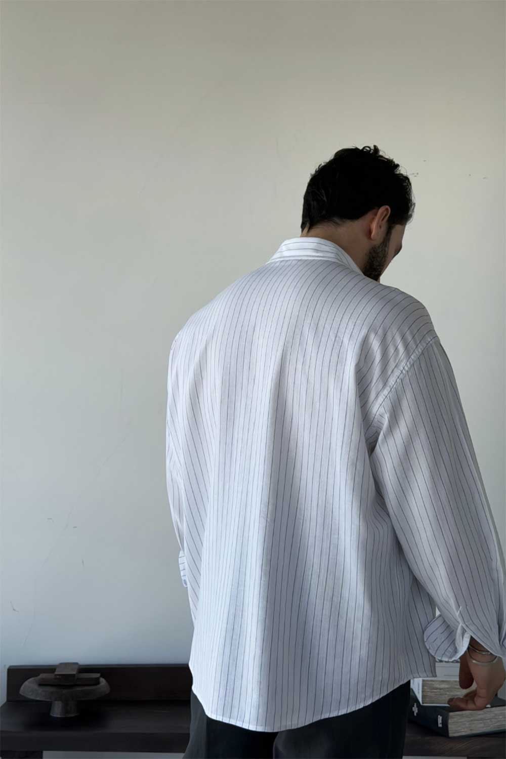 Πουκάμισο Lorien Viscose-Linen Oversize Stripe Studio – Λευκό