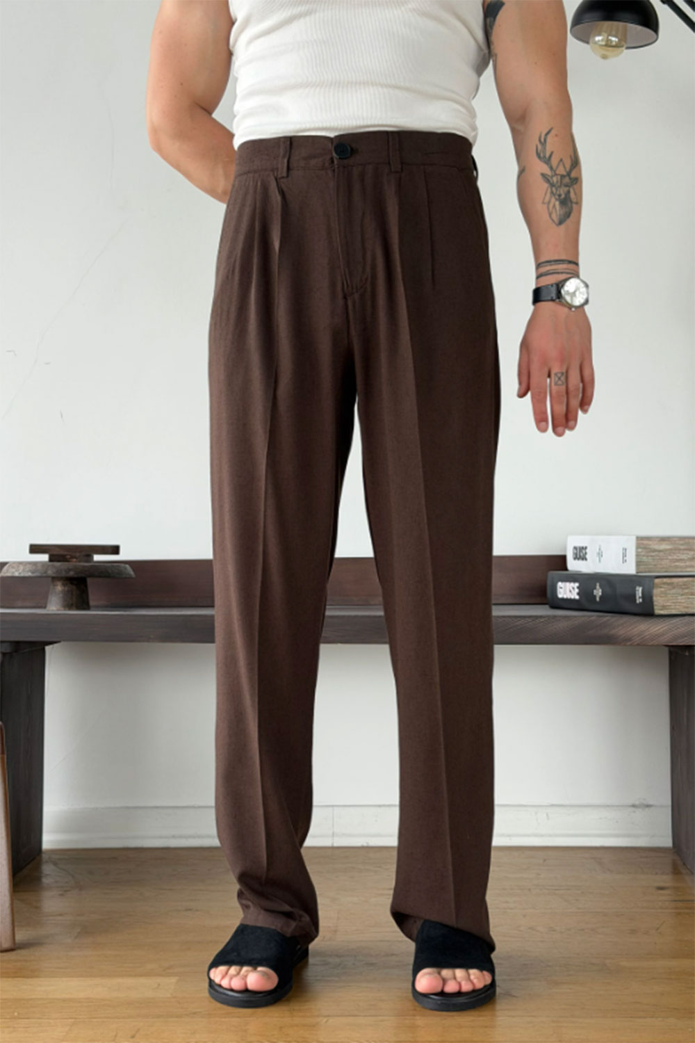 Παντελόνι Cotton-Linen Urban Pleated Studio – Καφέ