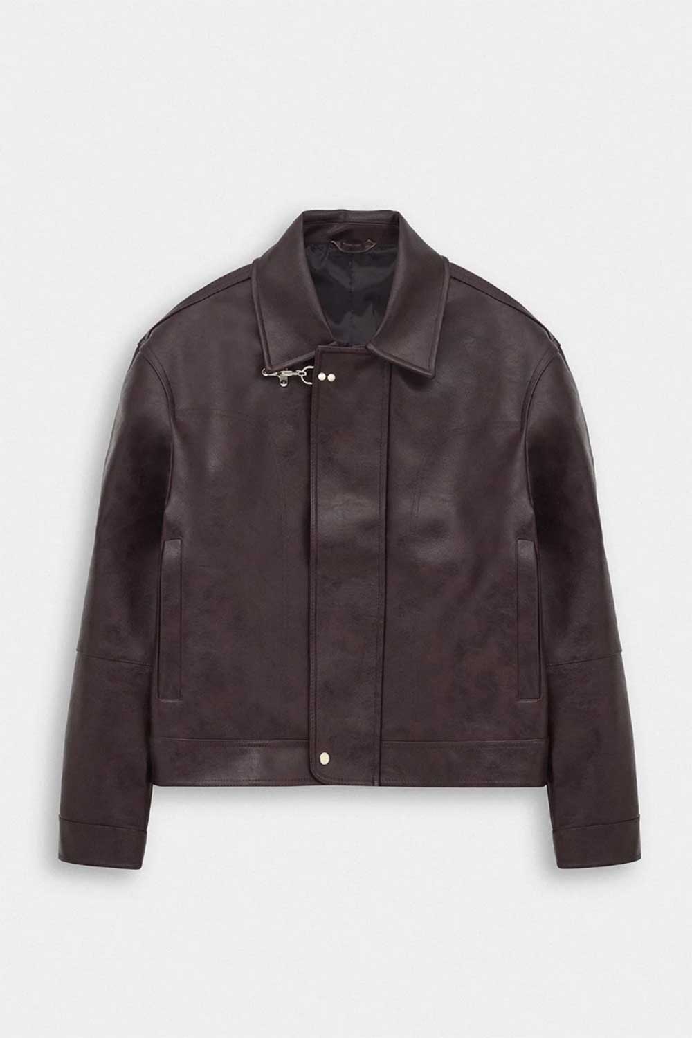 Ανδρικό Δερματίνη Jacket με Vintage Εφέ & Μεταλλικό Κούμπωμα – Μπορντο