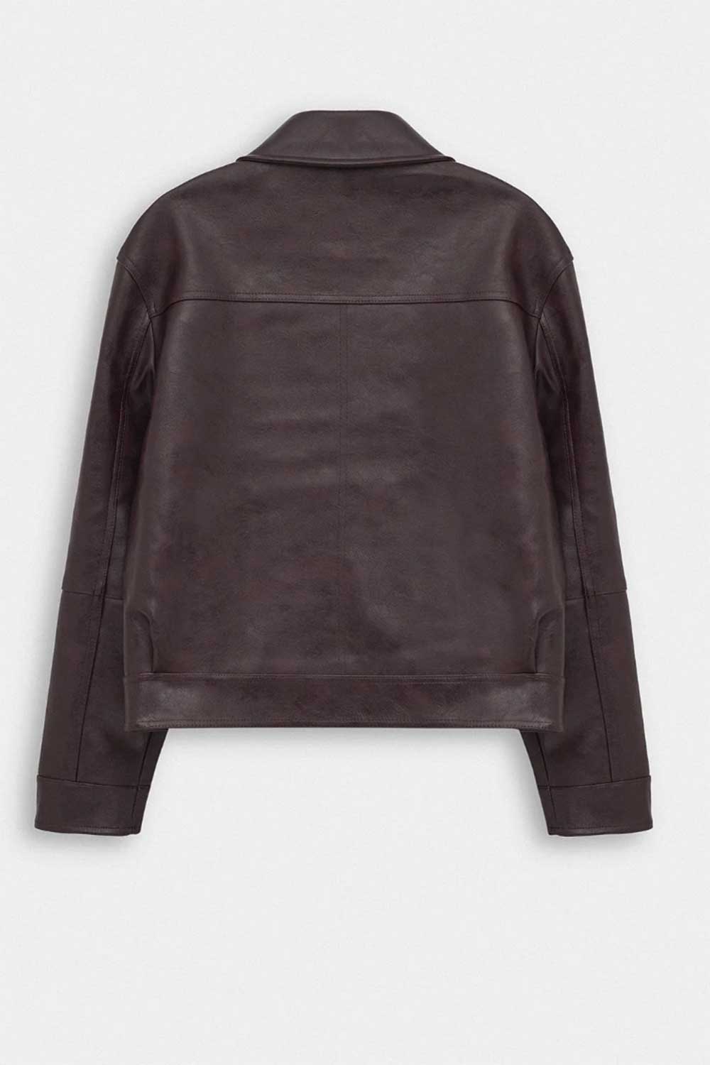 Ανδρικό Δερματίνη Jacket με Vintage Εφέ & Μεταλλικό Κούμπωμα – Μπορντο