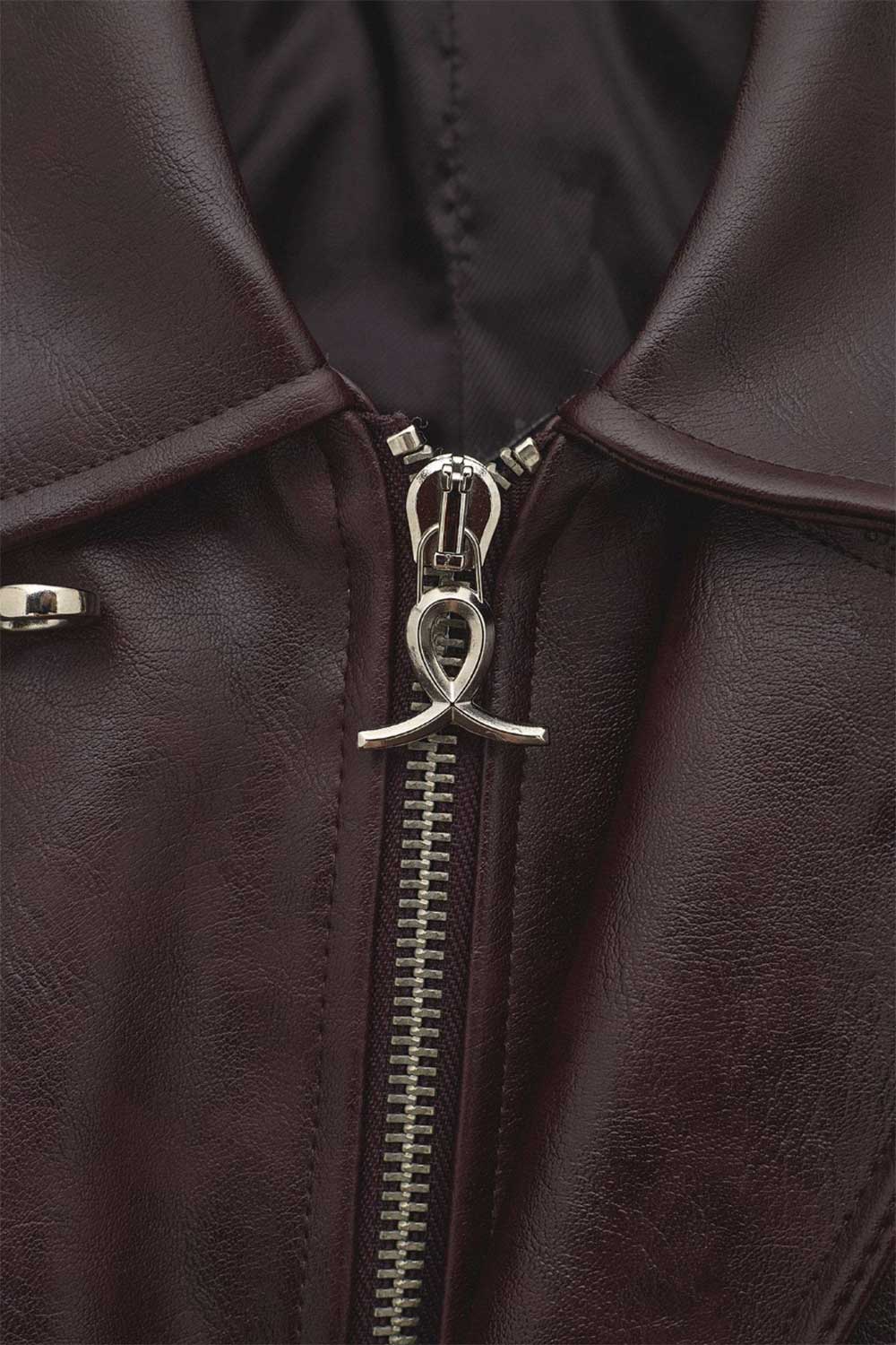 Ανδρικό Δερματίνη Jacket με Vintage Εφέ & Μεταλλικό Κούμπωμα – Μπορντο