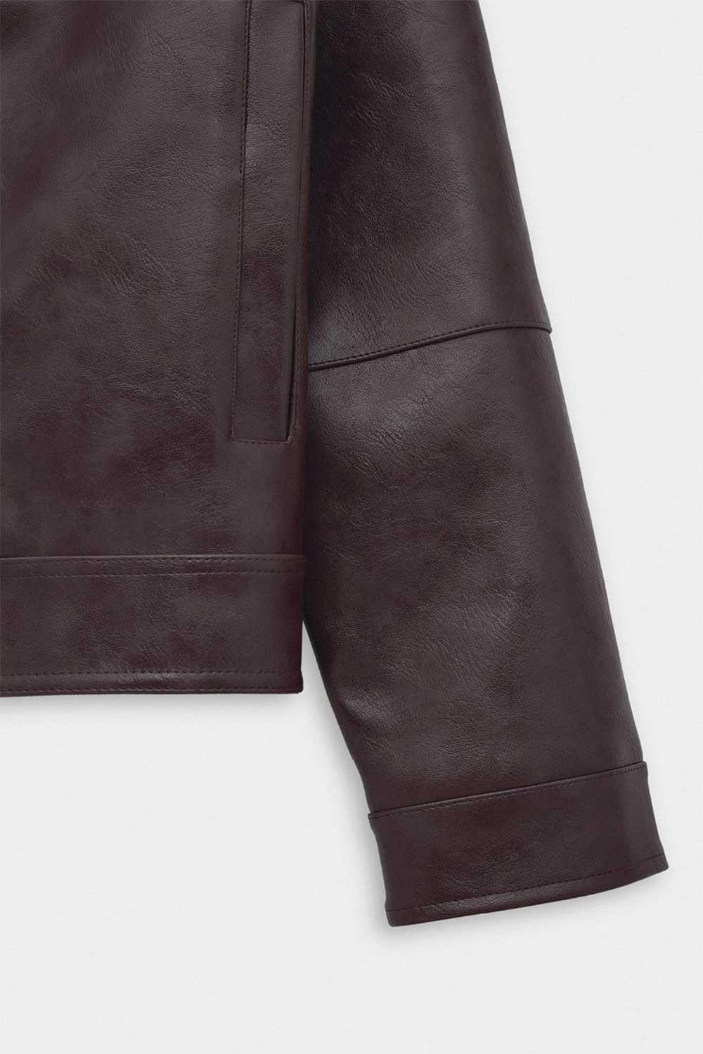Ανδρικό Δερματίνη Jacket με Vintage Εφέ & Μεταλλικό Κούμπωμα – Μπορντο