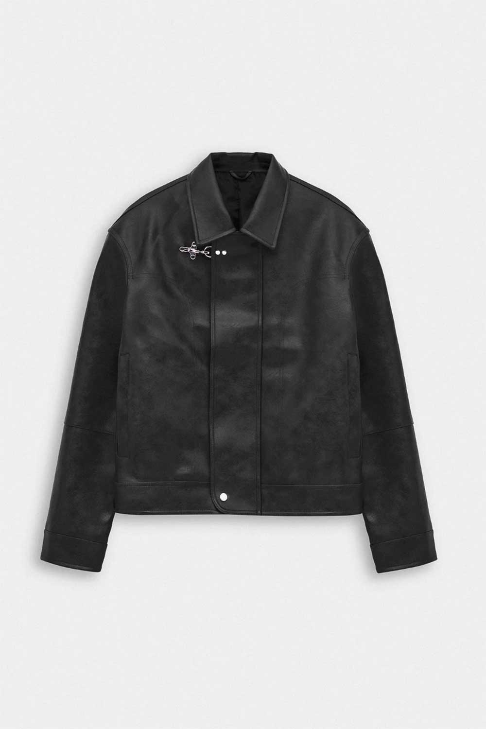 Ανδρικό Δερματίνη Jacket με Vintage Εφέ & Μεταλλικό Κούμπωμα – Μαύρο