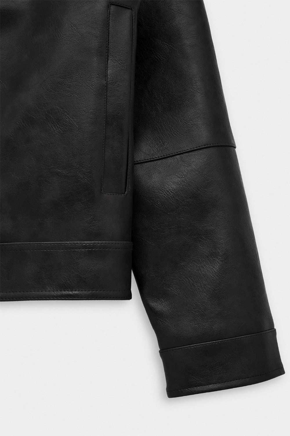 Ανδρικό Δερματίνη Jacket με Vintage Εφέ & Μεταλλικό Κούμπωμα – Μαύρο