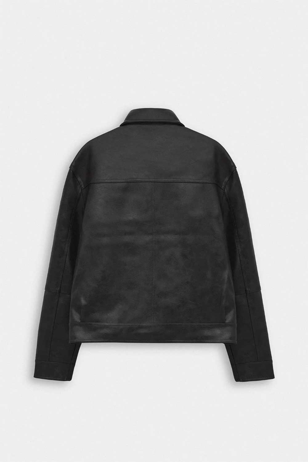 Ανδρικό Δερματίνη Jacket με Vintage Εφέ & Μεταλλικό Κούμπωμα – Μαύρο