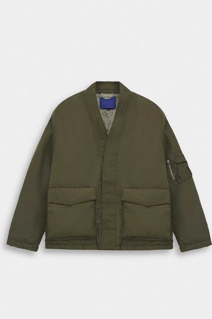 Ανδρικό Kimono Bomber Jacket με Ψηλό Γιακά – Χακί