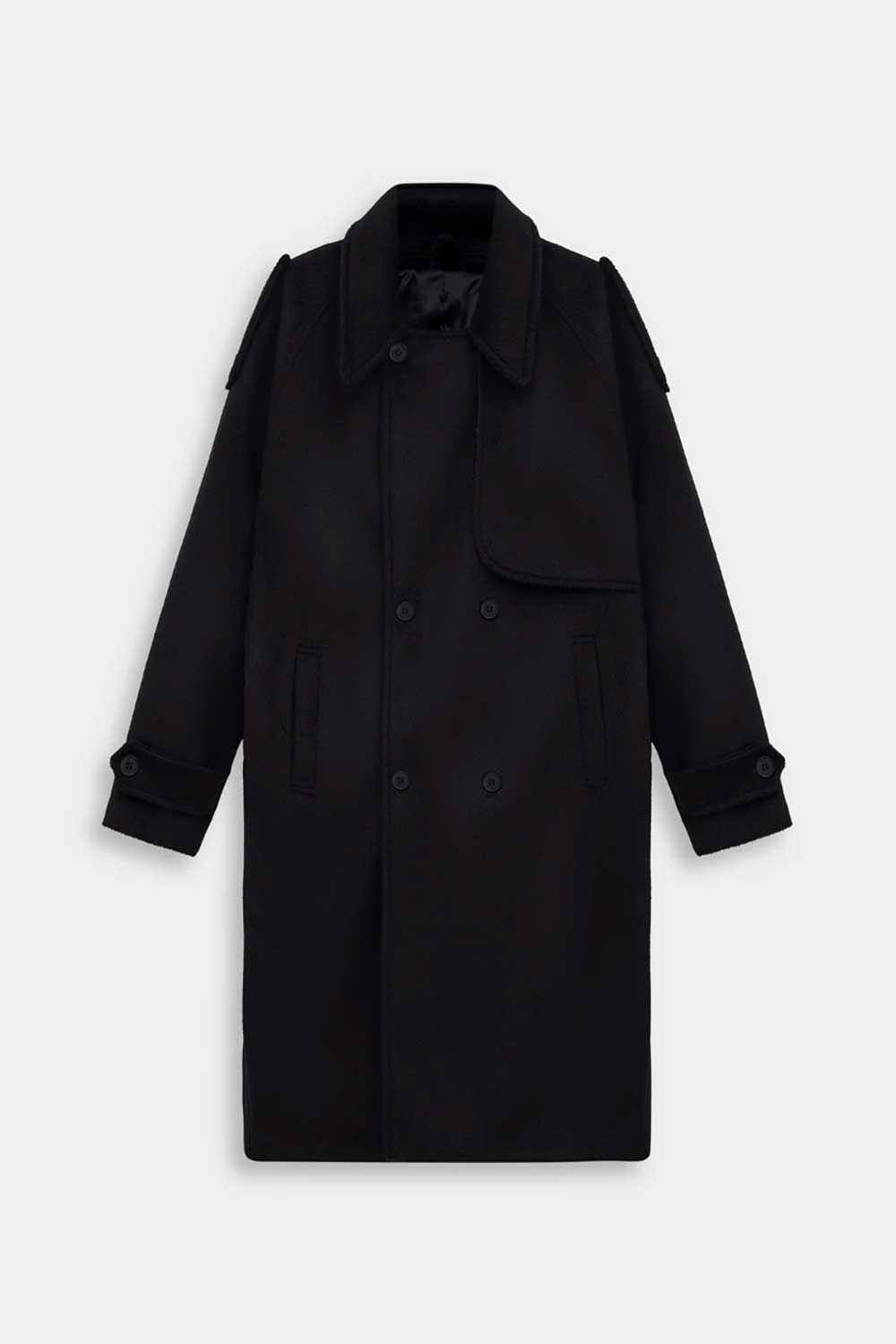 Ανδρικό Μακρύ Παλτό Oversized με Σταυρωτό Κούμπωμα – Μαύρο