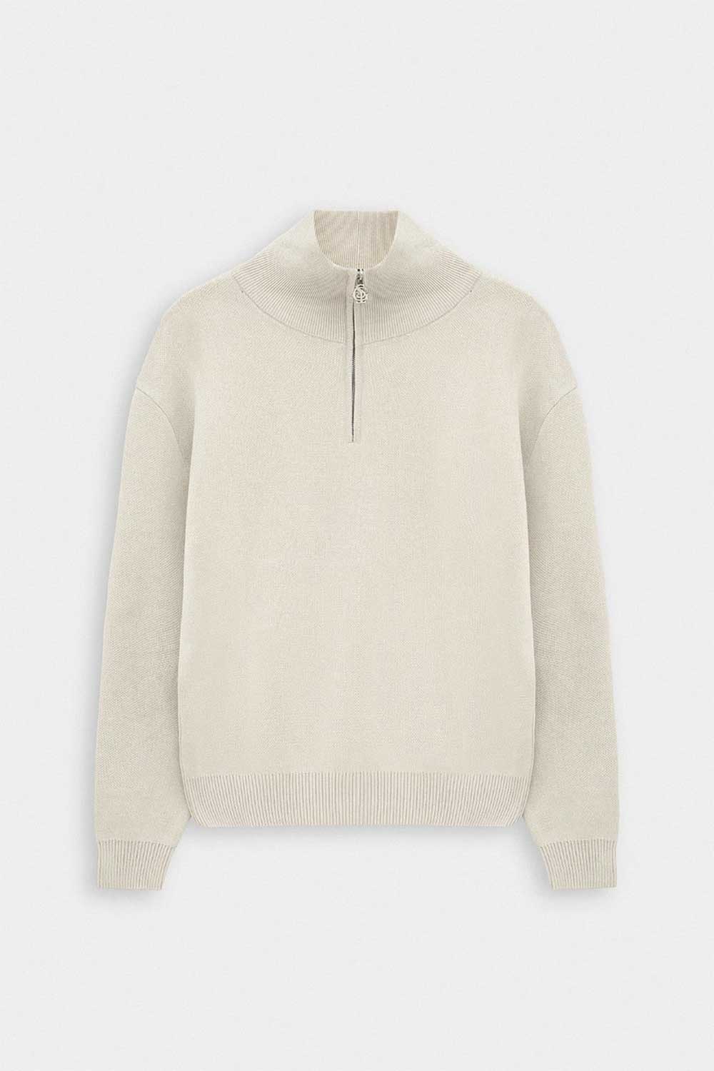 Ανδρική Πλεκτή Μπλούζα Half Zip με Ψηλό Γιακά – Γκρι Του Πάγου