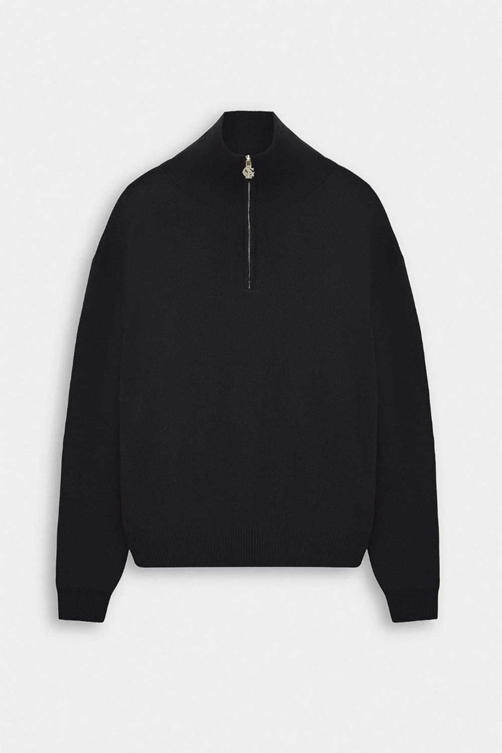 Ανδρική Πλεκτή Μπλούζα Half Zip με Ψηλό Γιακά – Μαύρο
