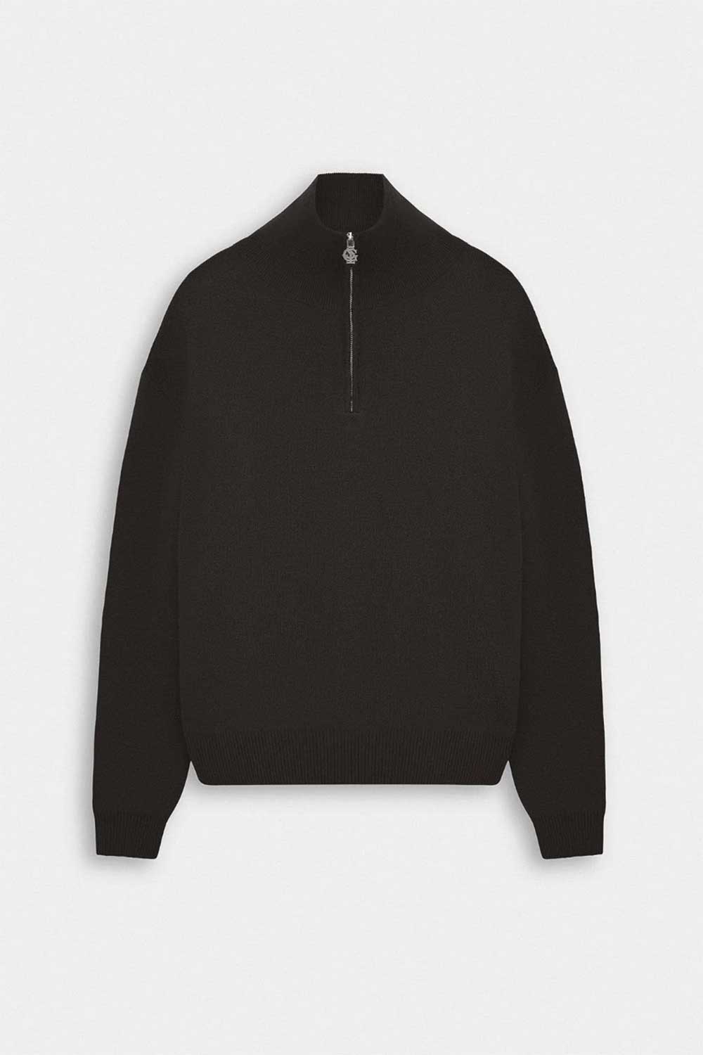 Ανδρική Πλεκτή Μπλούζα Half Zip με Ψηλό Γιακά – Καφέ