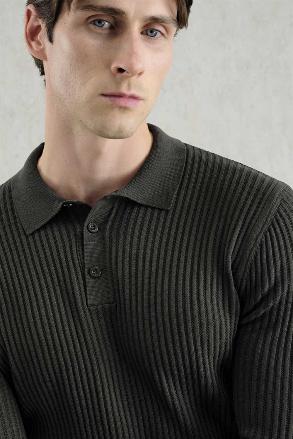 Ανδρική Πλεκτή Μπλούζα Polo Slim Fit με Κουμπιά – Χακί