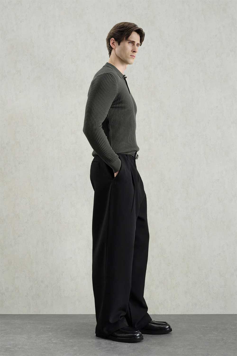 Ανδρική Πλεκτή Μπλούζα Polo Slim Fit με Κουμπιά – Χακί