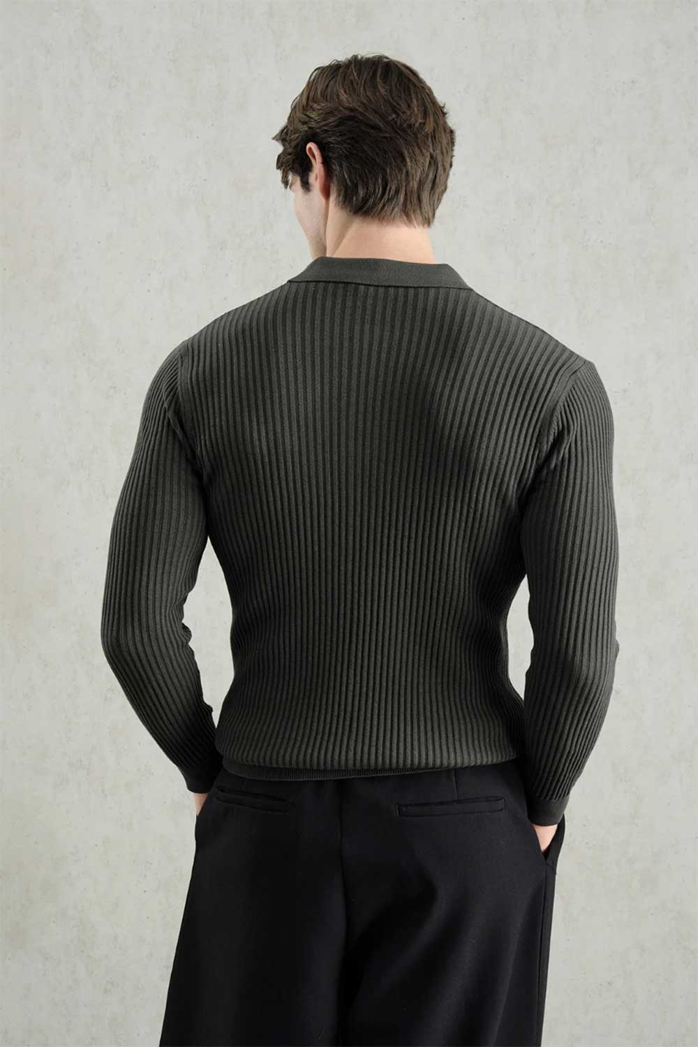 Ανδρική Πλεκτή Μπλούζα Polo Slim Fit με Κουμπιά – Χακί