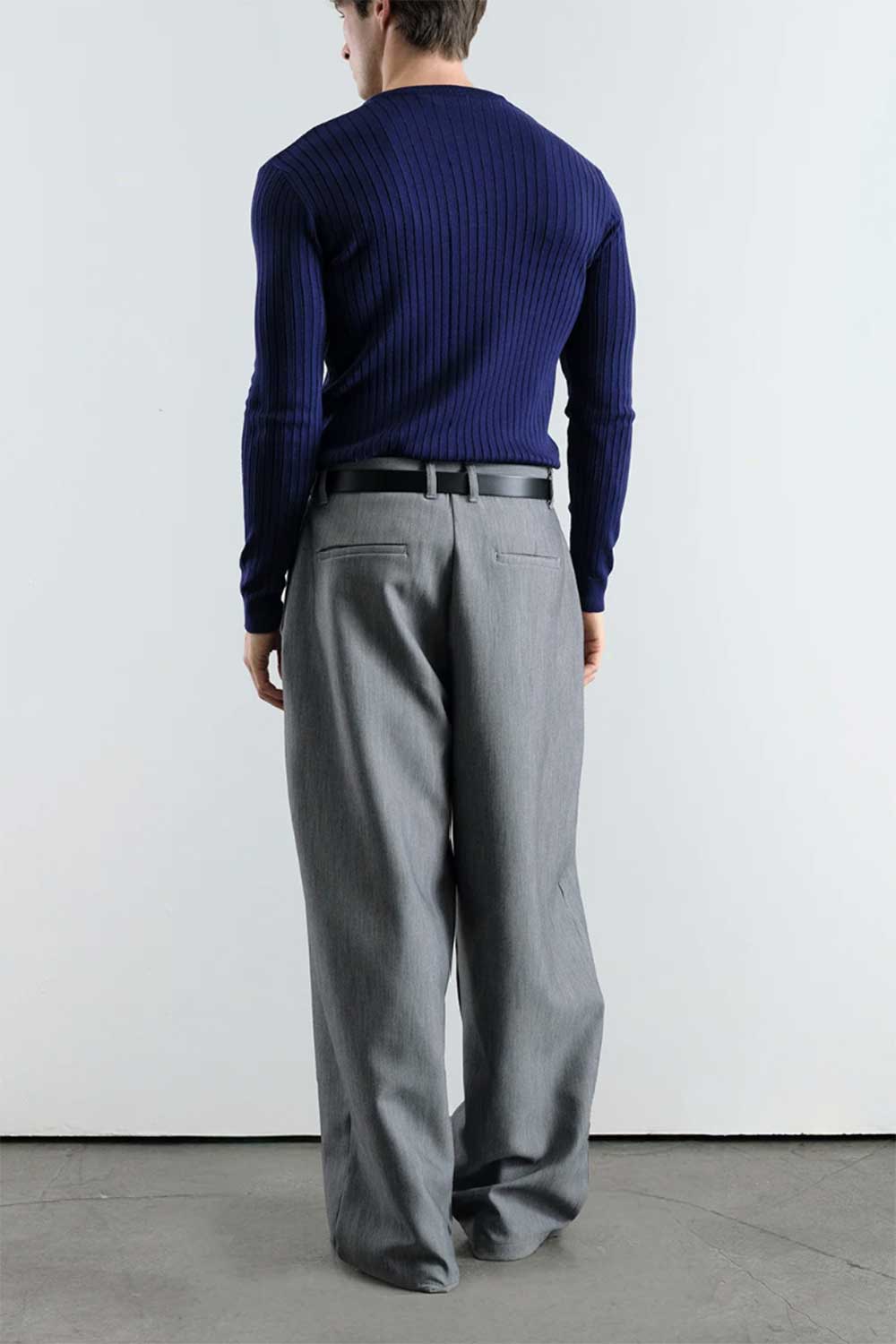 Ανδρική Πλεκτή Μπλούζα Slim Fit με Κουμπιά & Ριμπ Υφή – Σκούρο Μπλε
