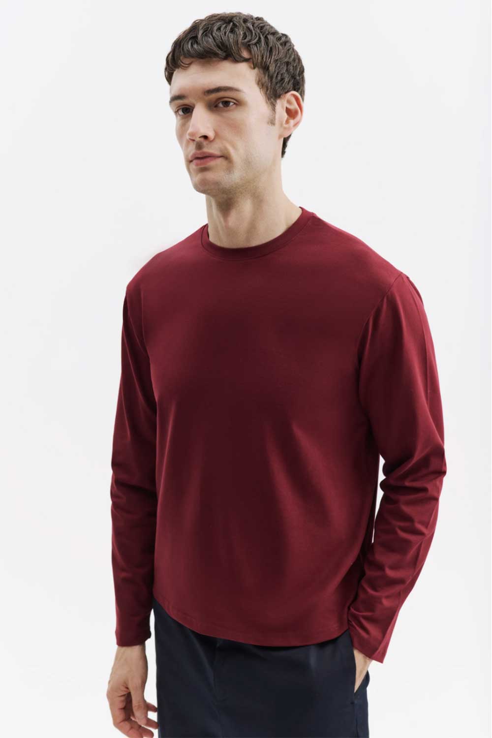 Ανδρική Μακρυμάνικη Μπλούζα Basic Regular Fit –Μπορντο