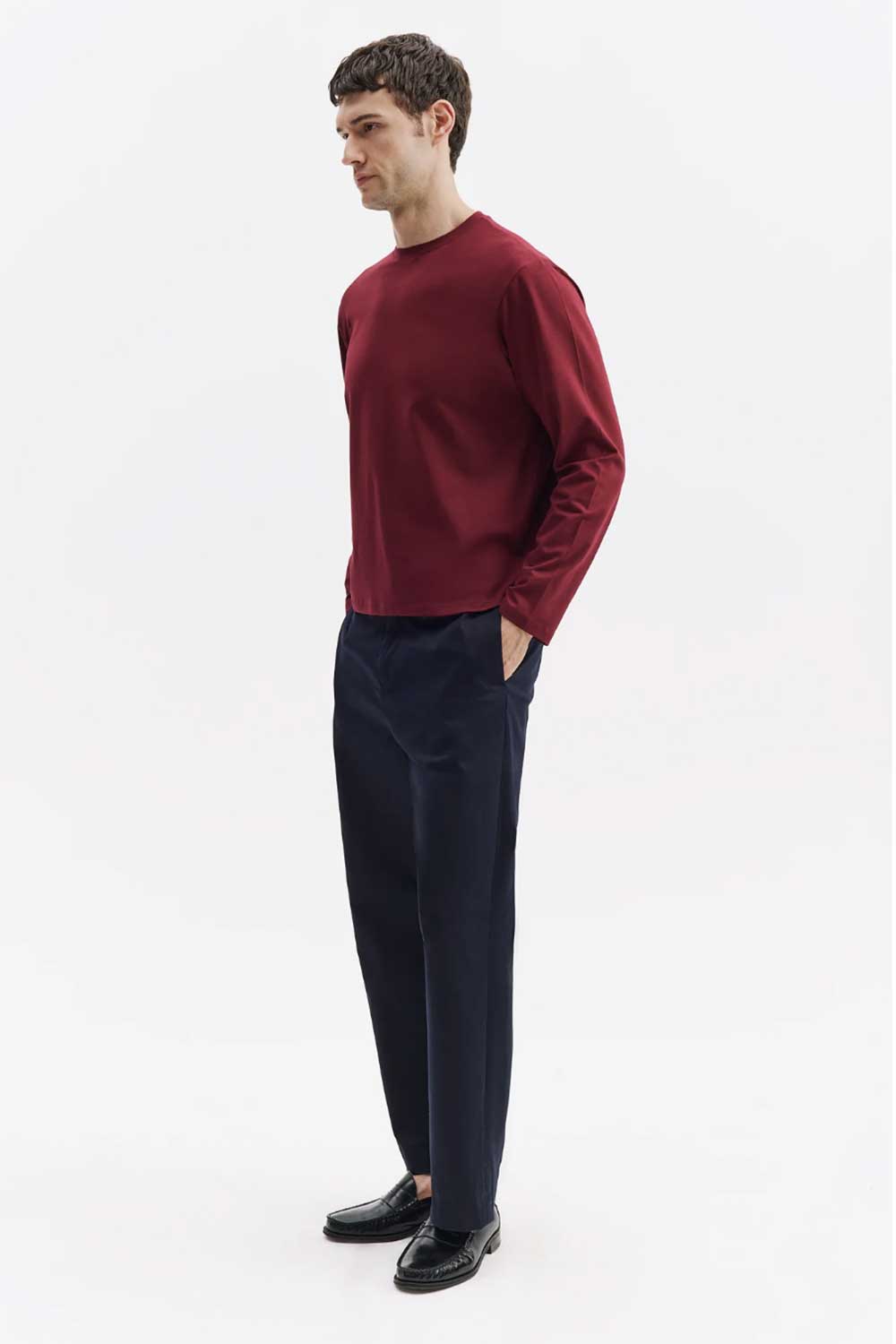Ανδρική Μακρυμάνικη Μπλούζα Basic Regular Fit –Μπορντο
