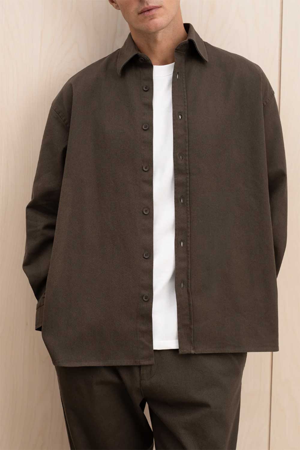 Ανδρικό Σετ Gabardine Oversized με Πουκάμισο & Παντελόνι – Χακί