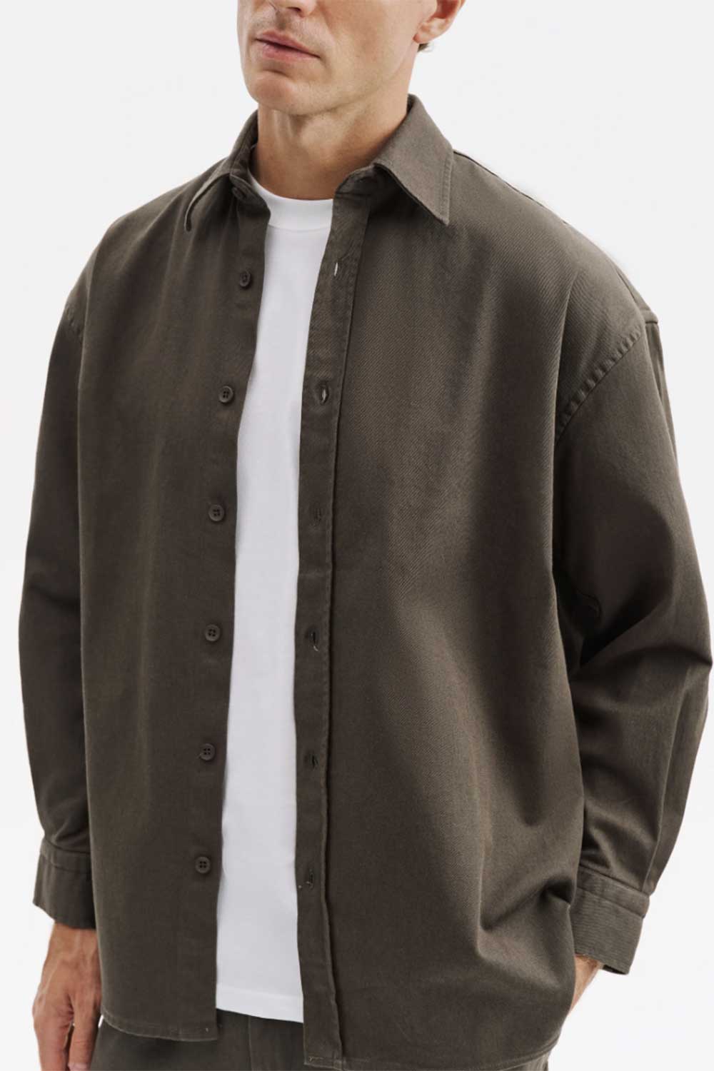 Ανδρικό Σετ Gabardine Oversized με Πουκάμισο & Παντελόνι – Χακί