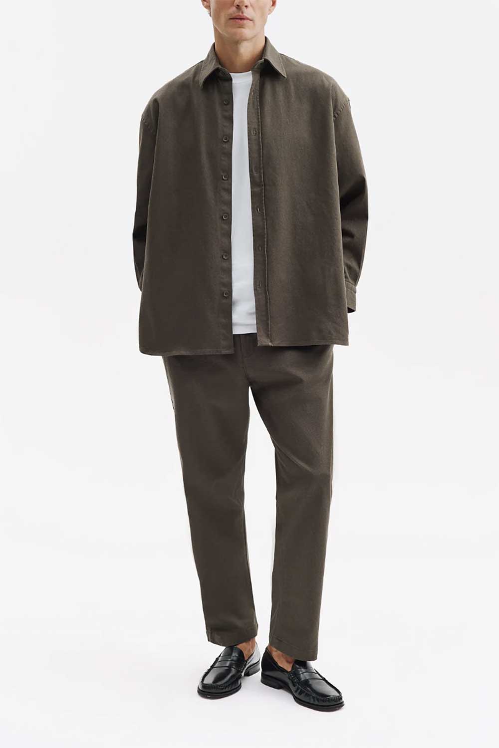 Ανδρικό Σετ Gabardine Oversized με Πουκάμισο & Παντελόνι – Χακί