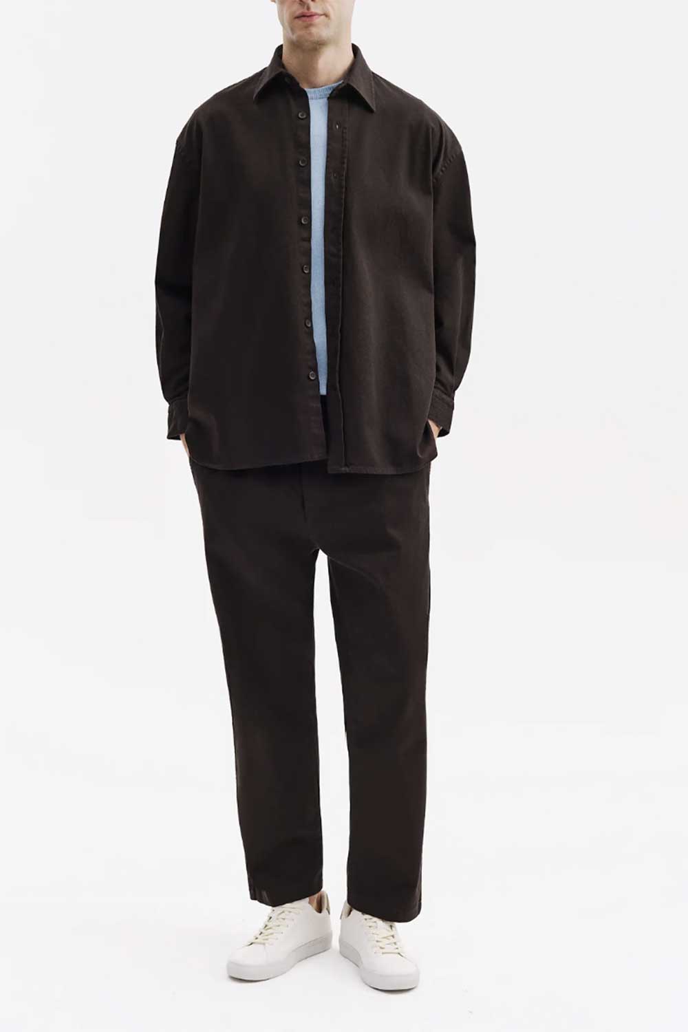 Ανδρικό Σετ Gabardine Oversized με Πουκάμισο & Παντελόνι – Καφέ