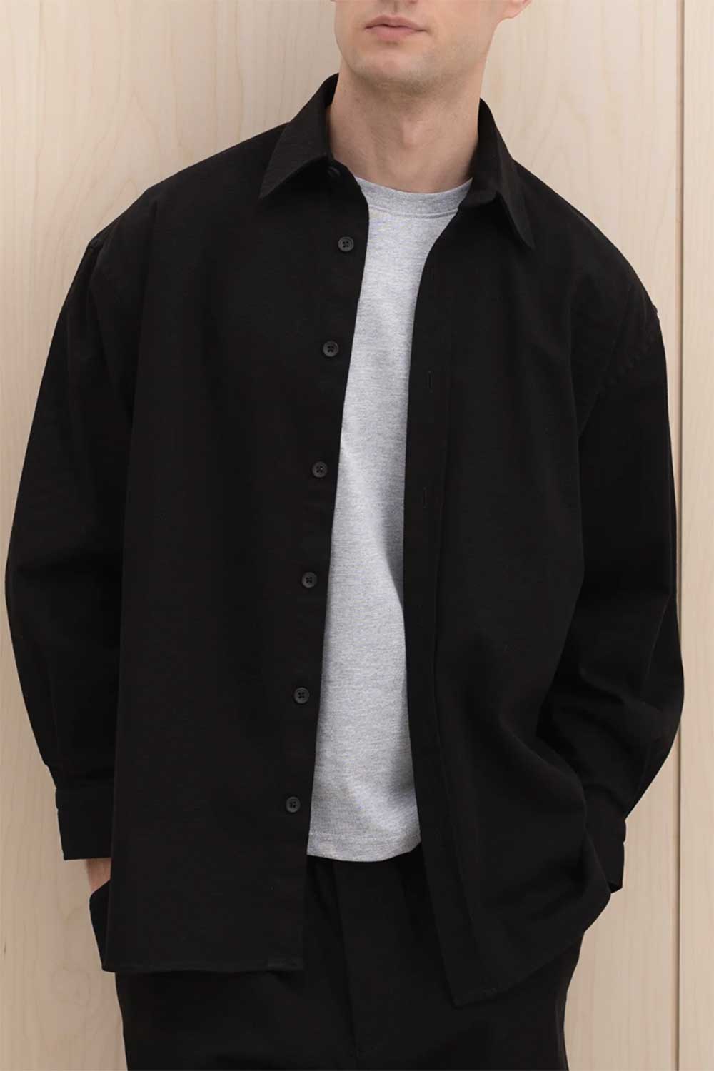 Ανδρικό Σετ Gabardine Oversized με Πουκάμισο & Παντελόνι –Μαύρο