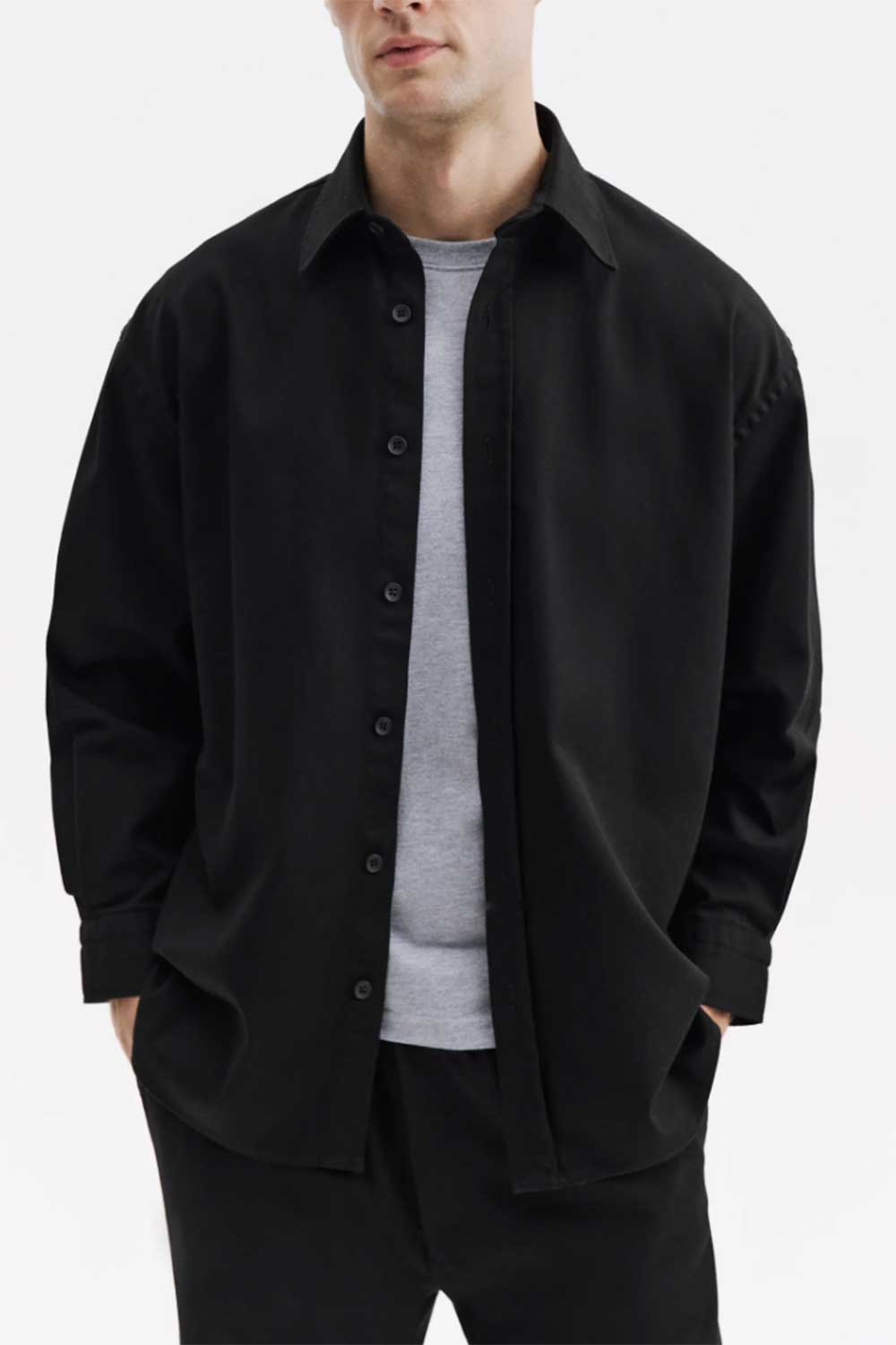 Ανδρικό Σετ Gabardine Oversized με Πουκάμισο & Παντελόνι –Μαύρο
