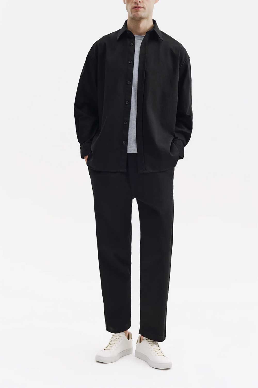 Ανδρικό Σετ Gabardine Oversized με Πουκάμισο & Παντελόνι –Μαύρο