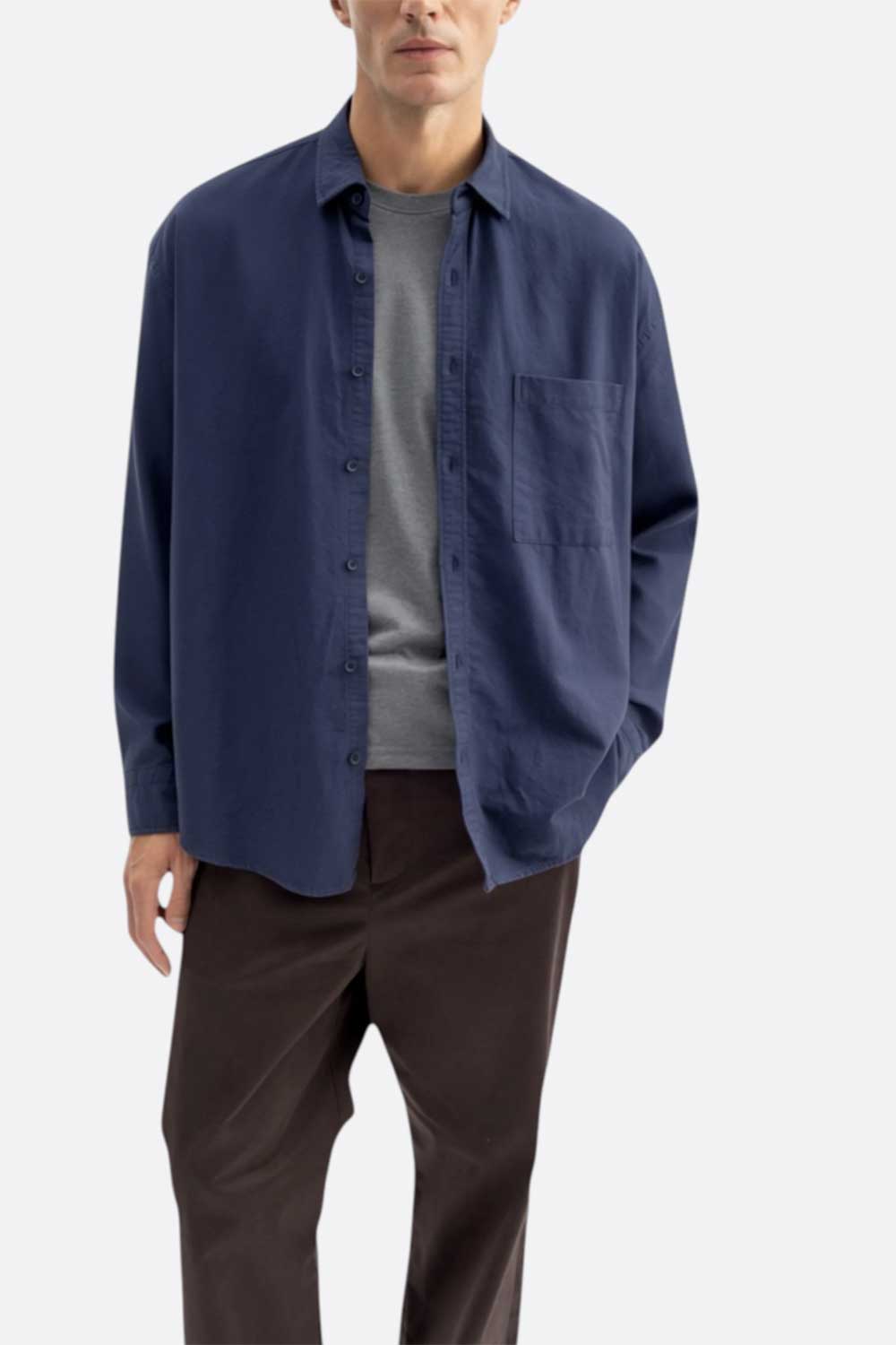 Ανδρικό Πουκάμισο Oxford Oversized 100% Βαμβακερό – Σκούρο Μπλε