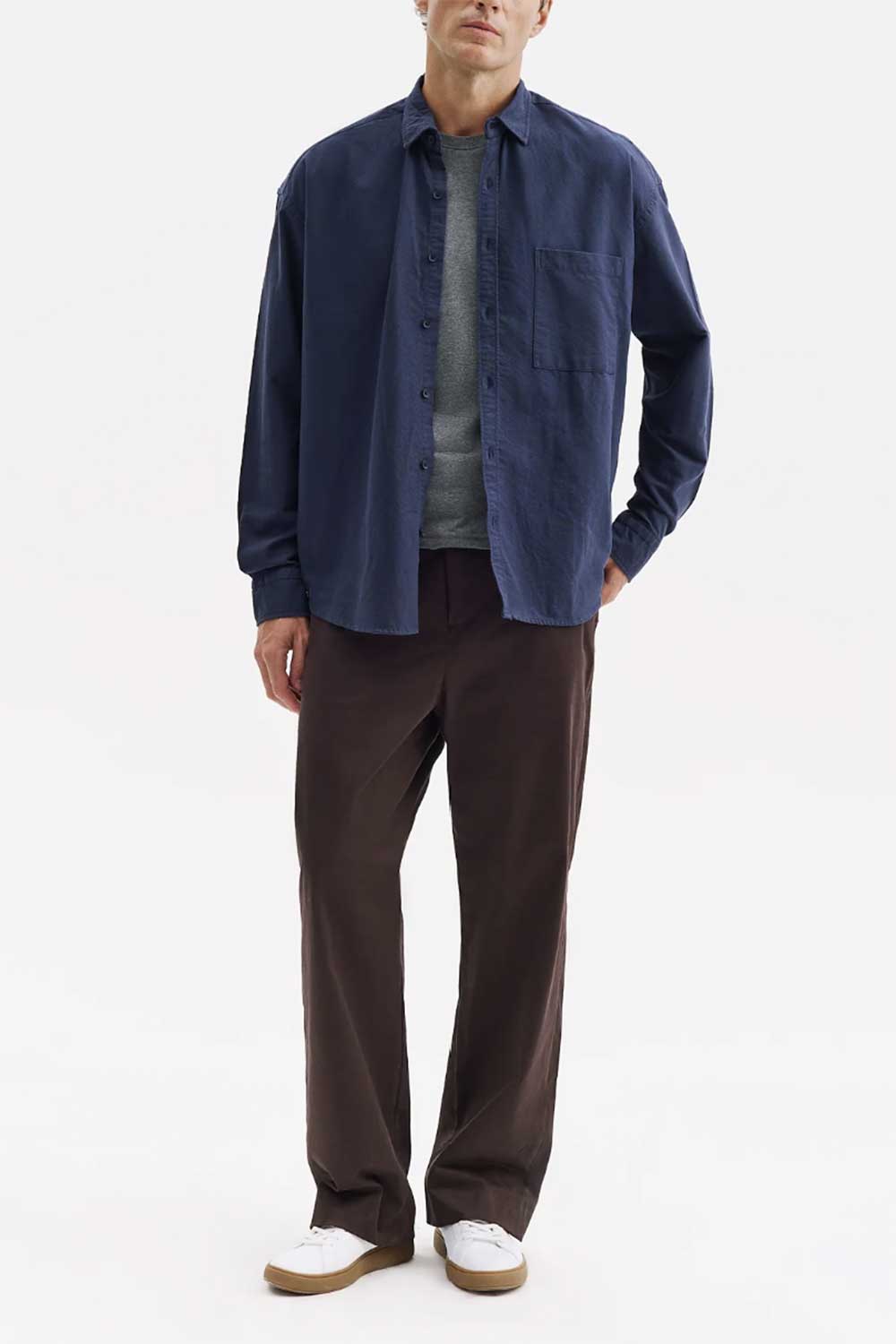 Ανδρικό Πουκάμισο Oxford Oversized 100% Βαμβακερό – Σκούρο Μπλε