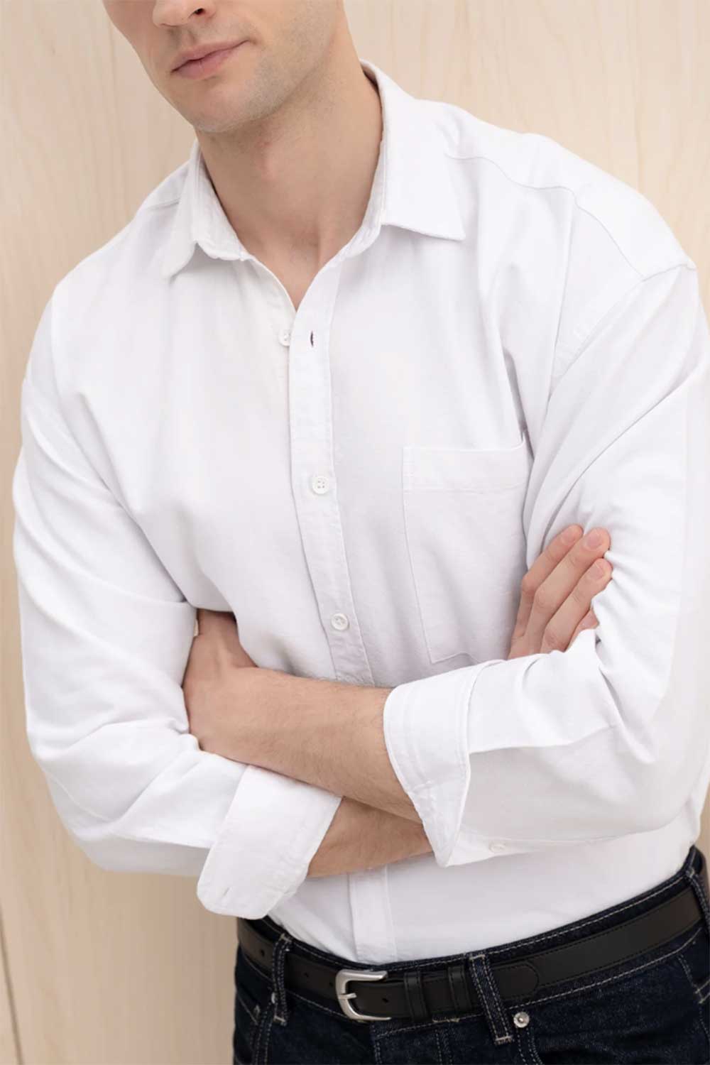 Ανδρικό Πουκάμισο Oxford Oversized 100% Βαμβακερό – Λευκό