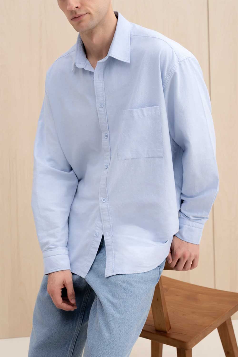 Ανδρικό Πουκάμισο Oxford Oversized 100% Βαμβακερό – Γαλάζιο