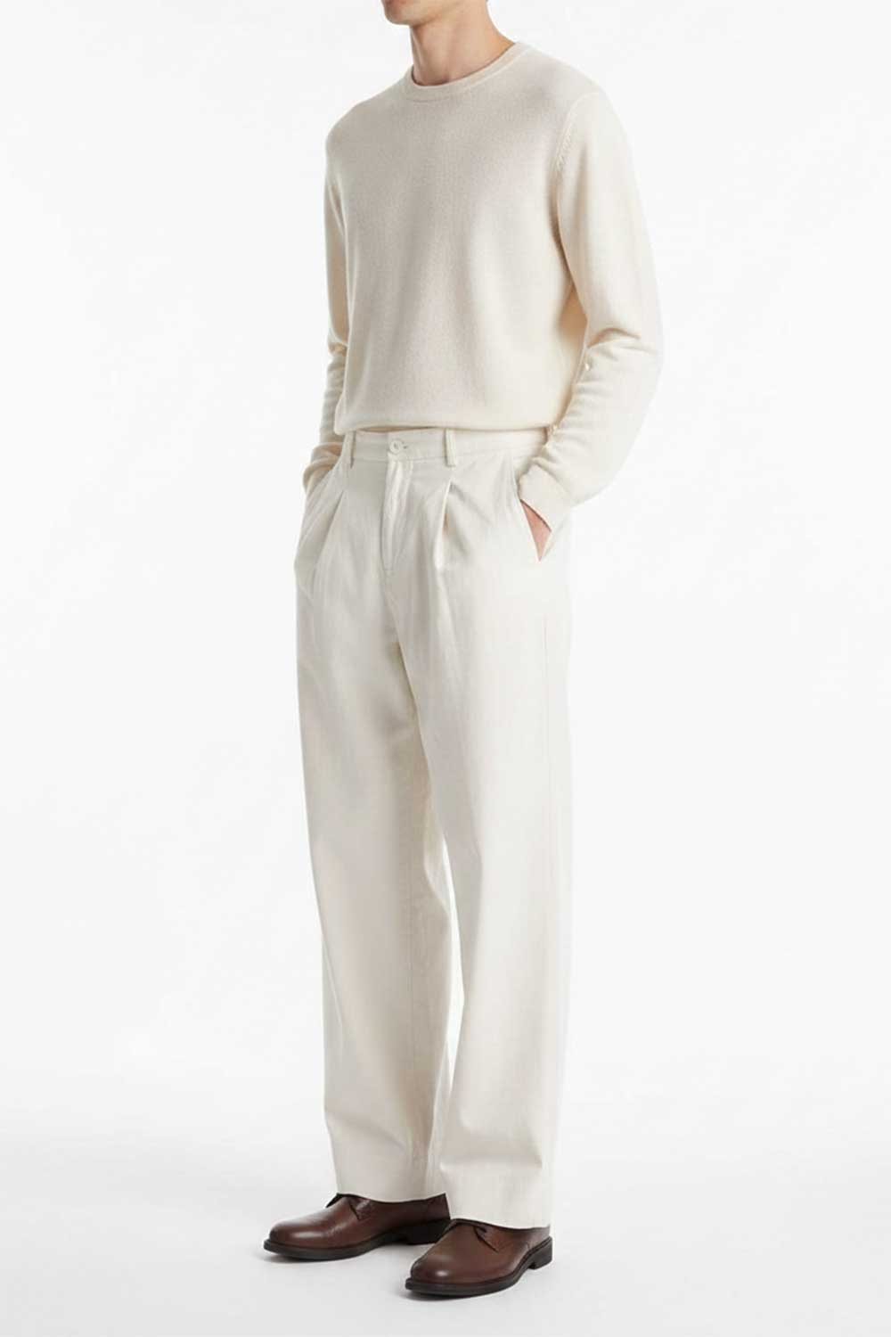 Παντελόνι Premium Modal-Blend Textured Stripe Studio – Λευκό