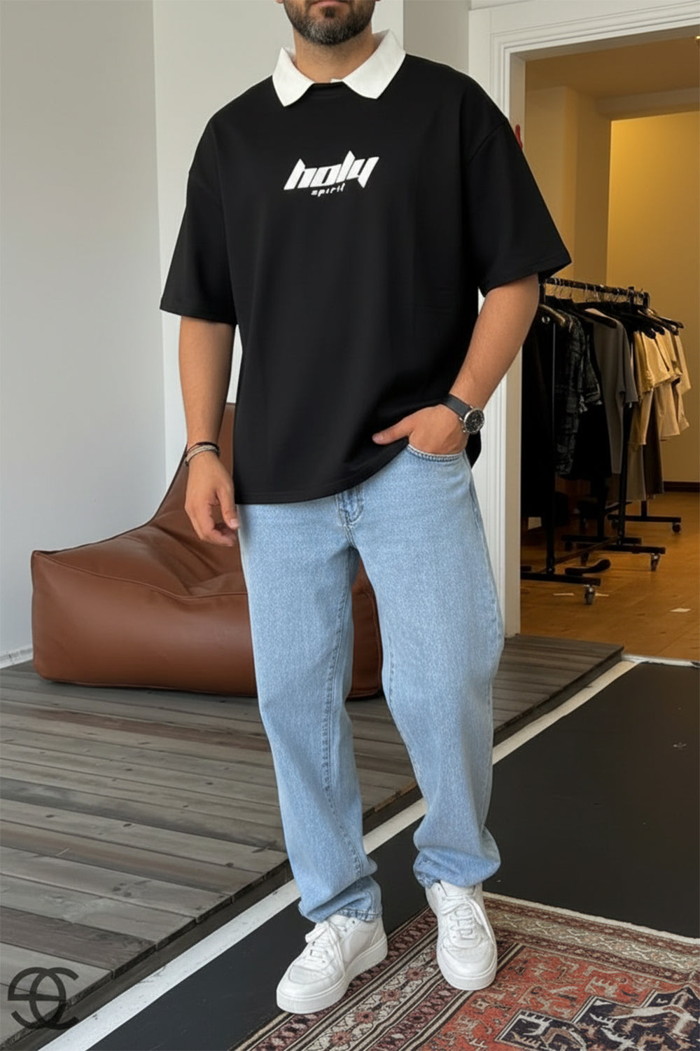 Holy Polo Oversized T-Shirt – Μαύρο