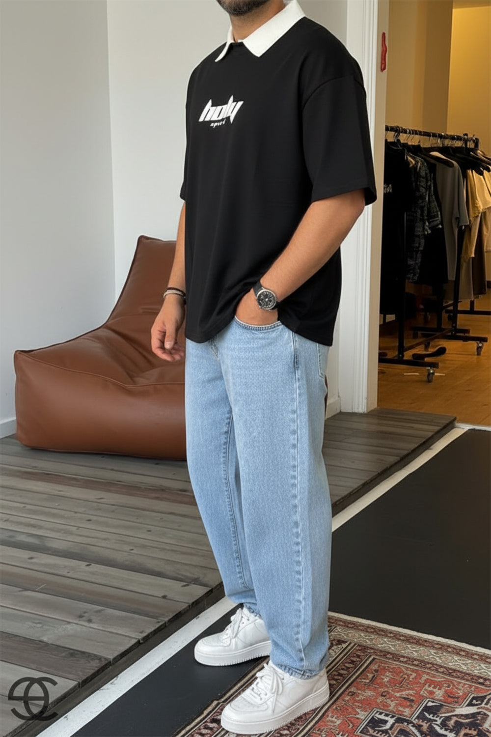 Holy Polo Oversized T-Shirt – Μαύρο