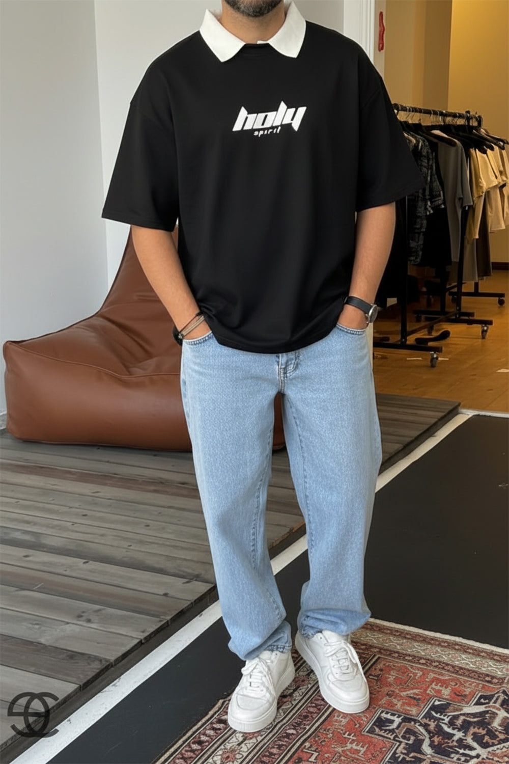 Holy Polo Oversized T-Shirt – Μαύρο