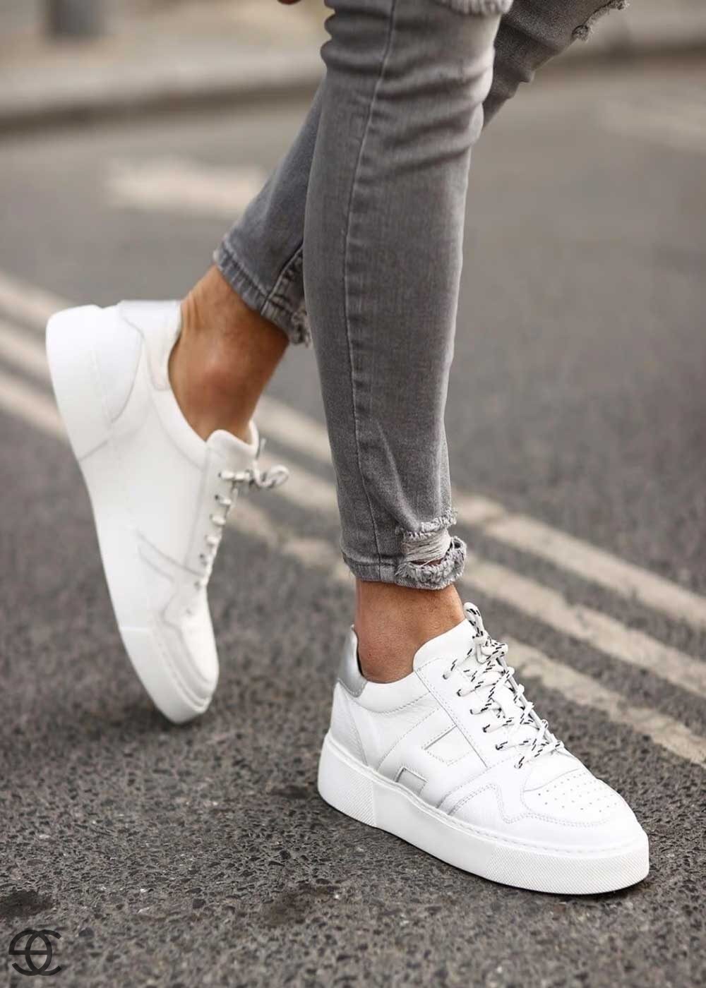 Δερμάτινα Sneakers Με Κορδόνια - Λευκό