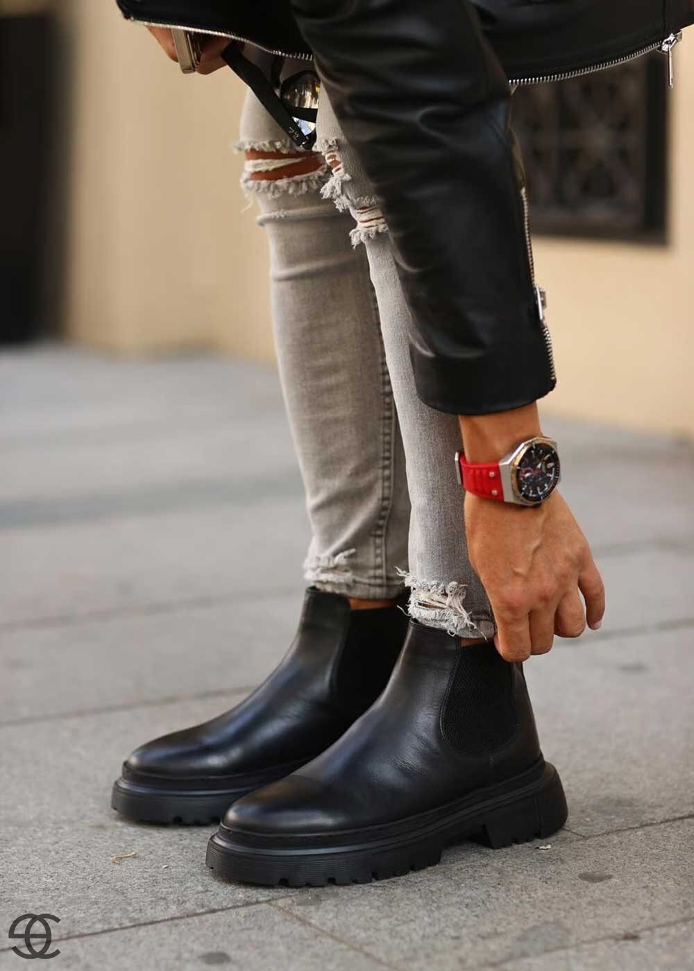 Δερμάτινες Chelsea Μπότες Με Υπερυψωμένη Σόλα - Μαύρο