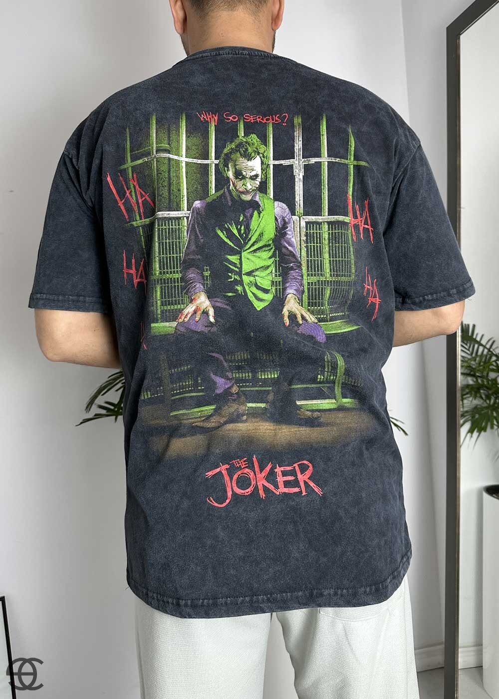 Oversized T-Shirt The Joker -Wy So Serious – Ξεθωριασμένο γκρι