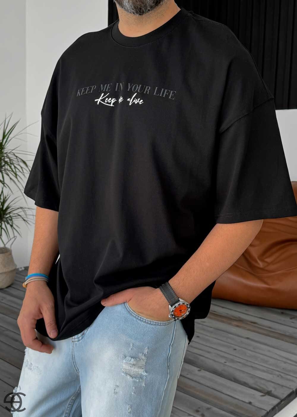 Keep Me Oversized T-Shirt Με Τύπωμα - Μαύρο